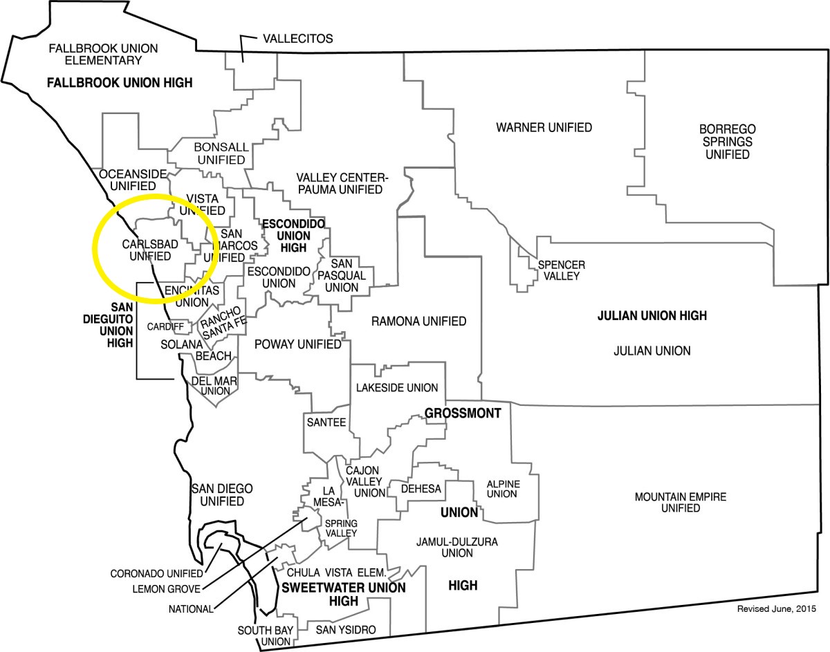 San Diego county school district map - Carlsbad Unified School District