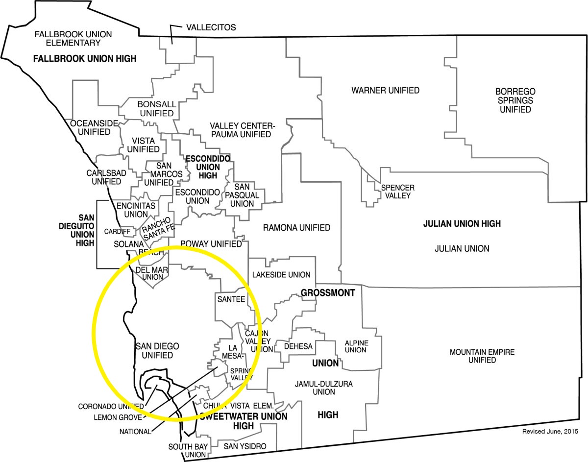 San Diego county school district map, SD Unified School District