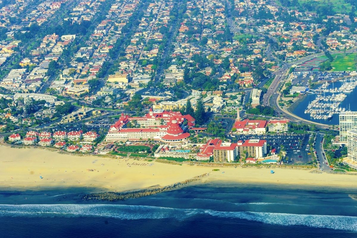 aerial of Coronado, How much do you need to buy a house in San Diego, Living in San Diego real estate feature img