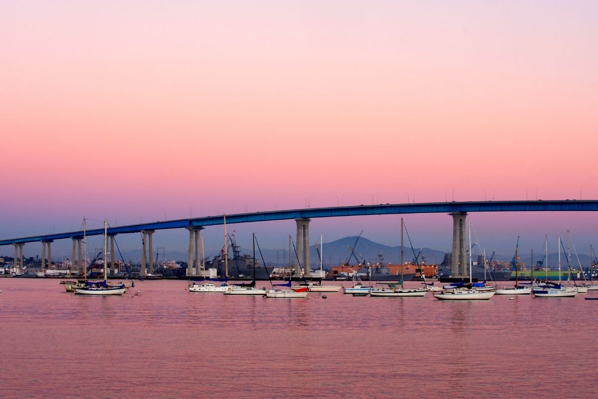 Coronado bridge at dusk, Most walkable neighborhoods in San Diego (14)