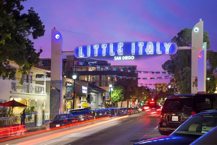 Little Italy sign at night, where to live in downtown San Diego (13)